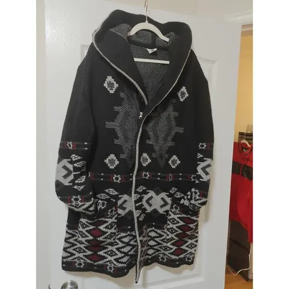 One In a Million Black Red Hooded Aztec Print Full Zip Cardigan Sweater Size 3XL - Picture 1 of 7